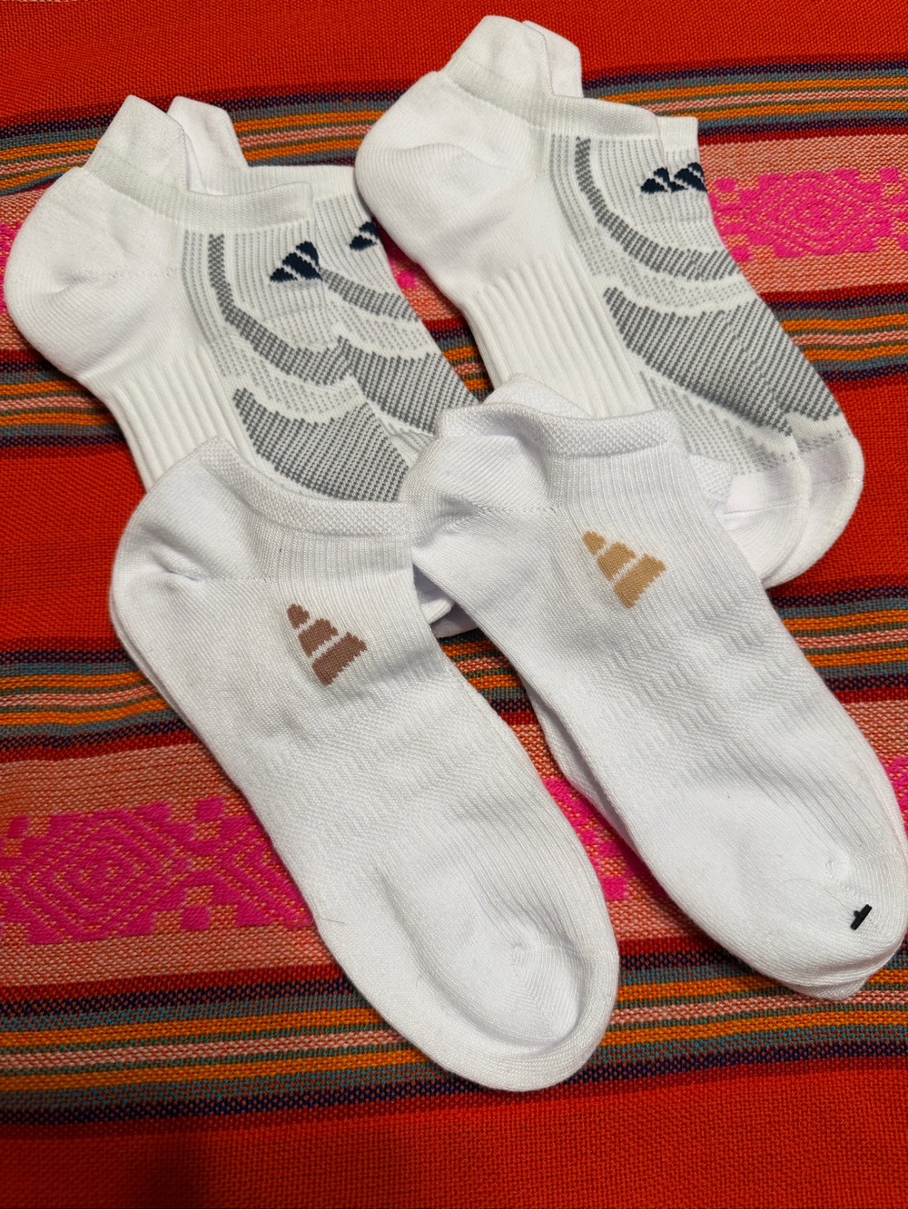 Adidas White Low-Cut Athletic Socks with Gray and Tan Accents - 4 Pairs NWOT